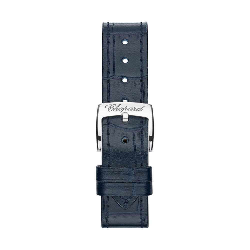 Chopard Happy Sport 33mm Silver Dial 0.25ct Diamonds 18ct Gold Case Blue Leather Strap Watch image number 3