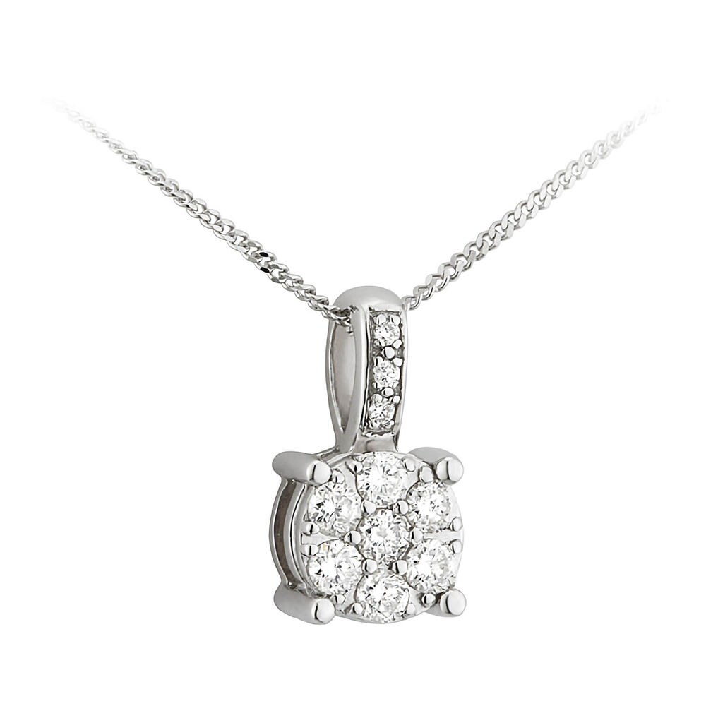 9ct white gold 0.20 carat diamond floral cluster pendant