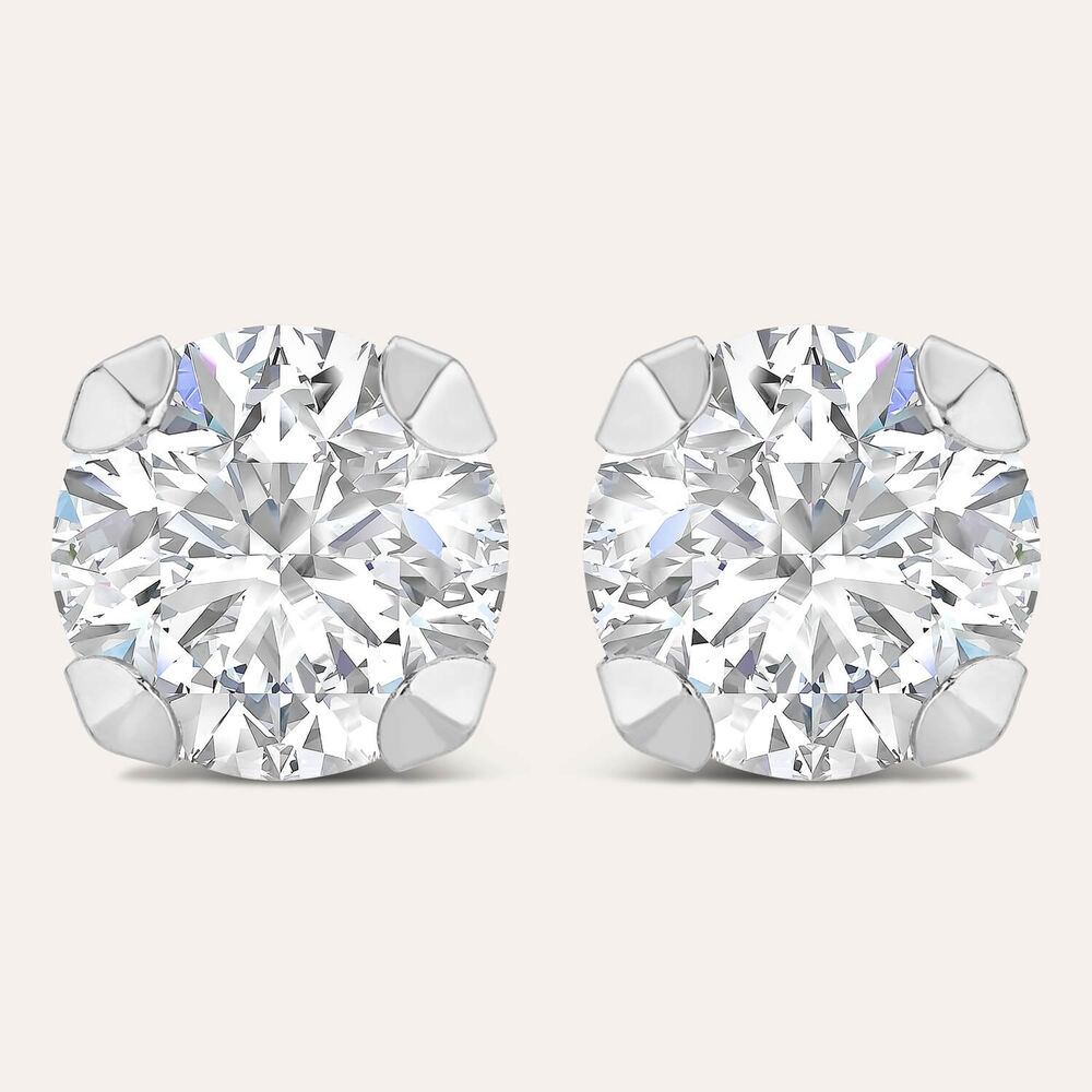 9ct White Gold 7MM Four Claw Cubic Zirconia Stud Earrings
