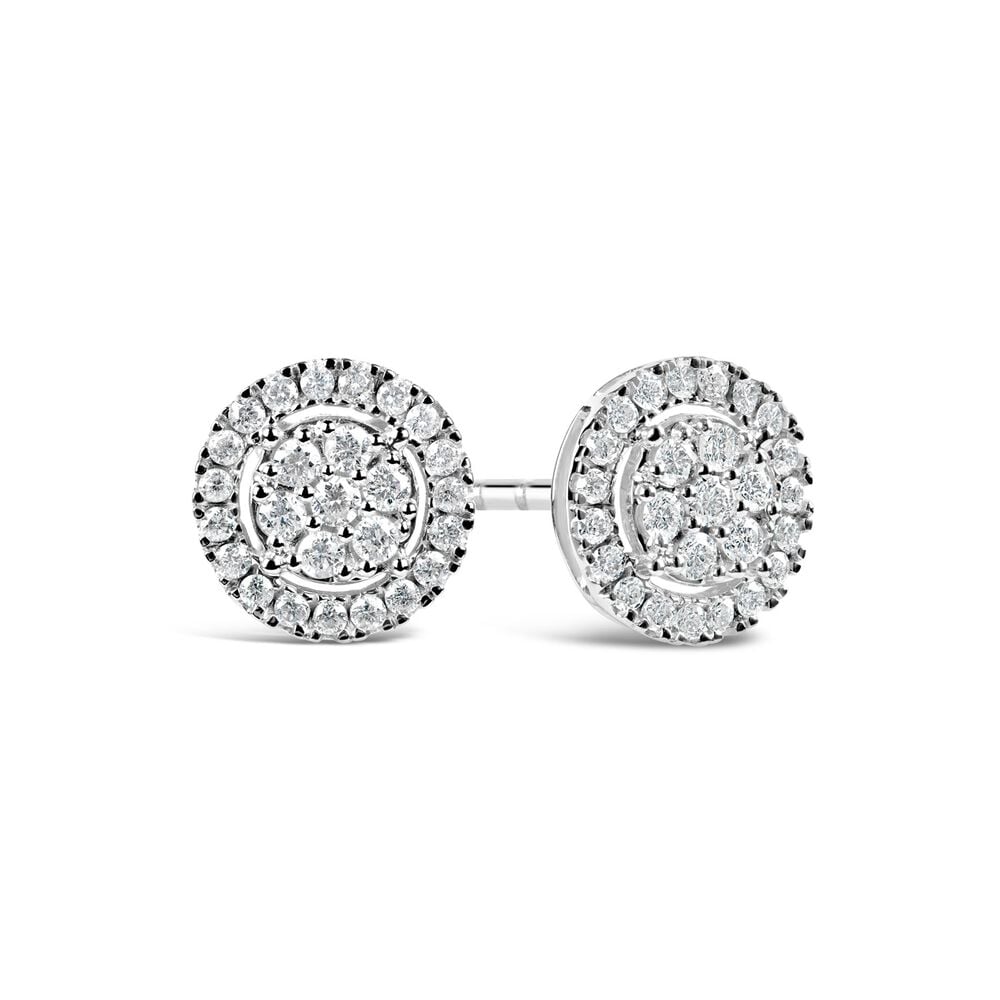 9ct white gold 0.25 carat diamond halo stud earrings image number 1