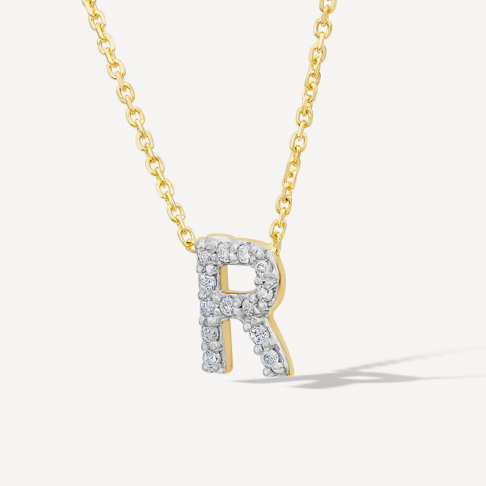9ct Yellow Gold Petite 0.052ct Diamond Initial "R" Necklet image number 1