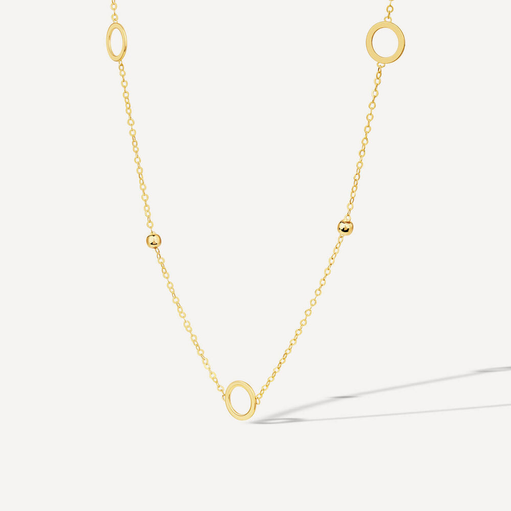 9ct Yellow Gold Circle & Bead 18inch Necklet image number 1