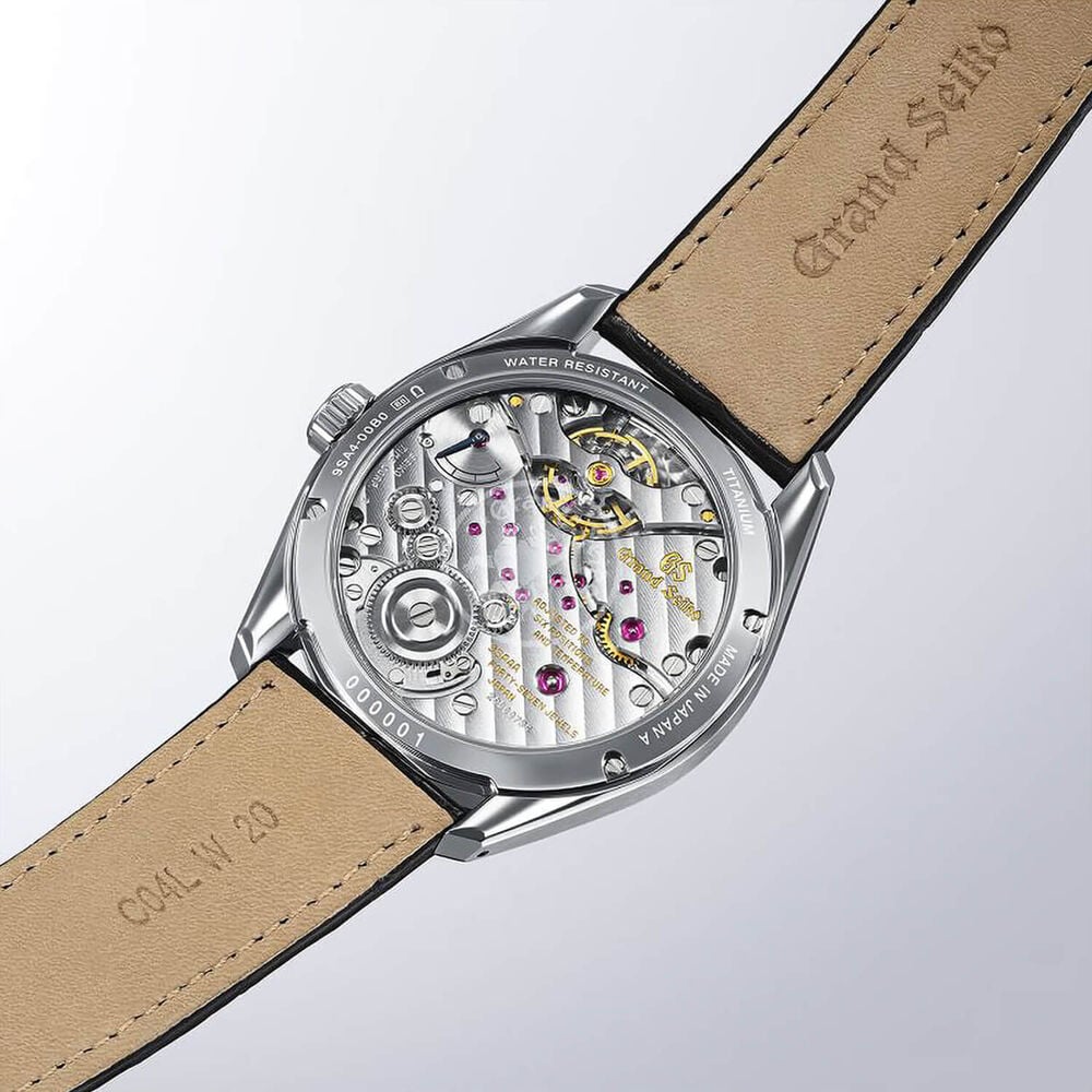 Grand Seiko Evolution 9 'Birch Bark' Titanium Hi-Beat 38.6mm Silver Dial Leather Strap Watch