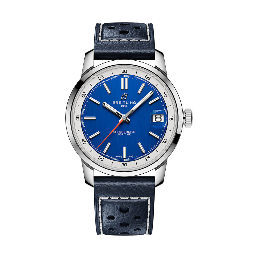 Breitling Top Time B31 38mm Blue Dial Blue Leather Strap Watch image number 0