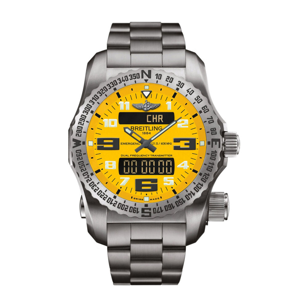 Pre-owned Breitling Emergency II 51mm Yellow Dial Titanium Bracelet Watch