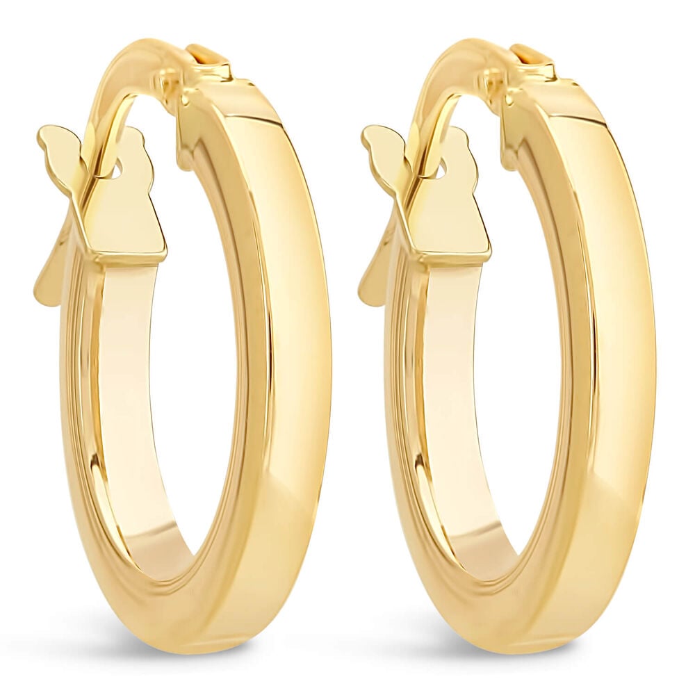 9ct Yellow Gold Small Round Square Edged Hoop Earrings image number 0