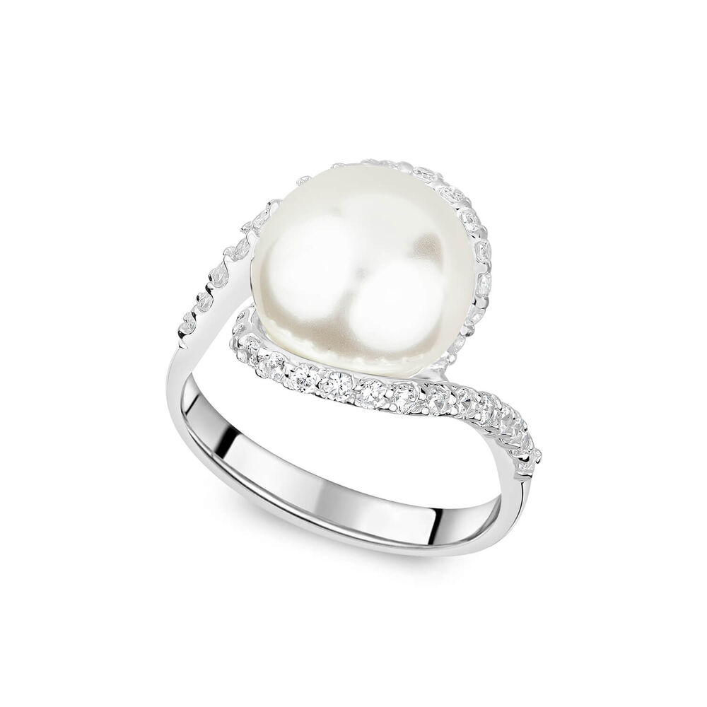 Sterling Silver Pearl & Cubic Zirconia Twist Ring