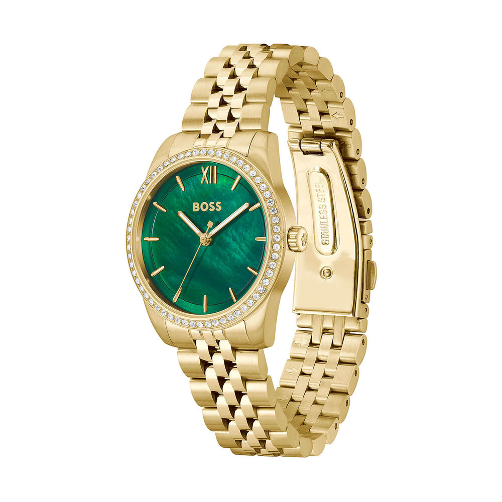 BOSS Graceful 32mm Green Mother of Pearl Dial Gold Tone Steel Bracelet Watch