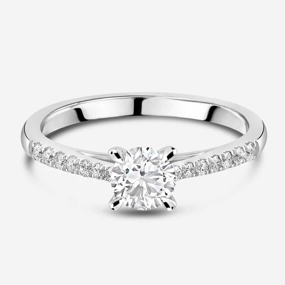 Platinum 0.51ct Round Diamond Four Claw Solitaire & Shoulders Ring image number 4