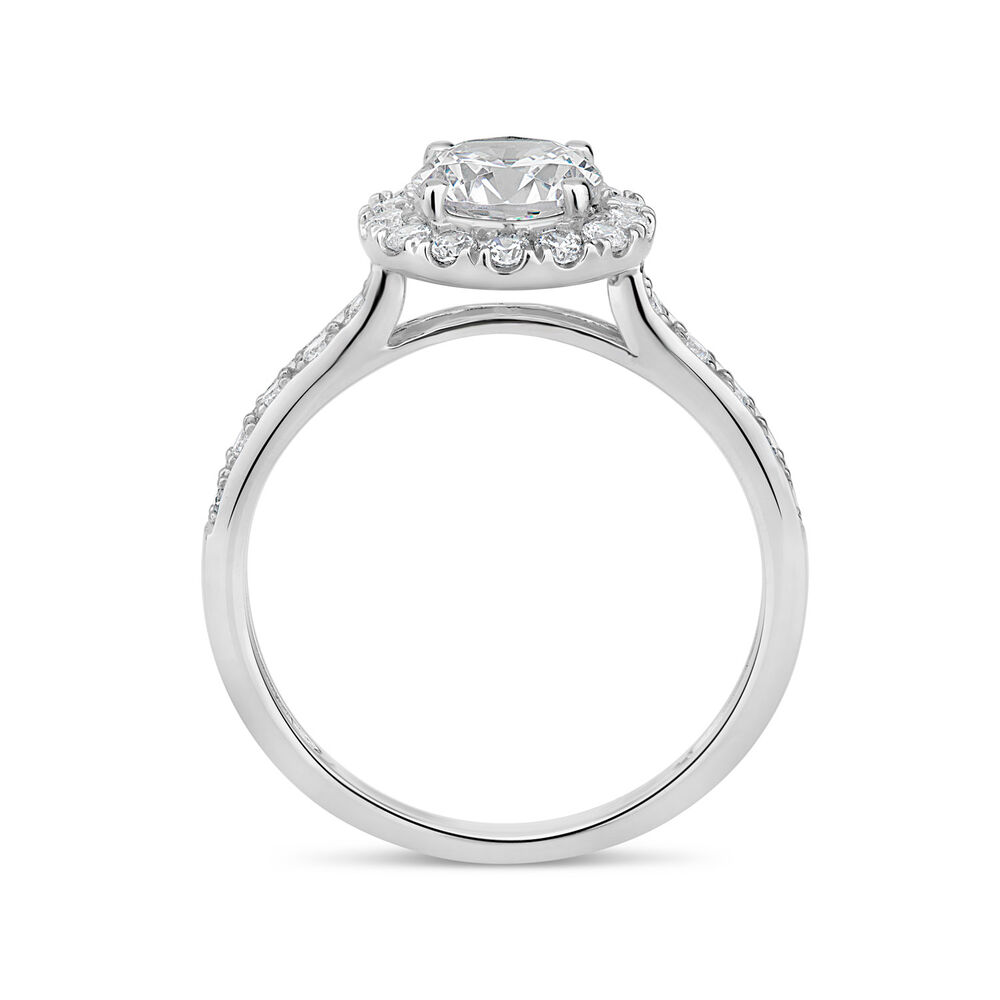 9ct White Gold Cubic Zirconia Halo and Side Stones Ring image number 2
