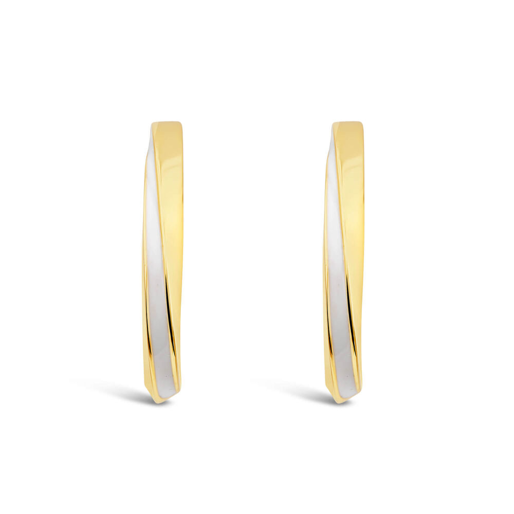 Silver & Yellow Gold Plated White Enamel Curved Hoop Earrings