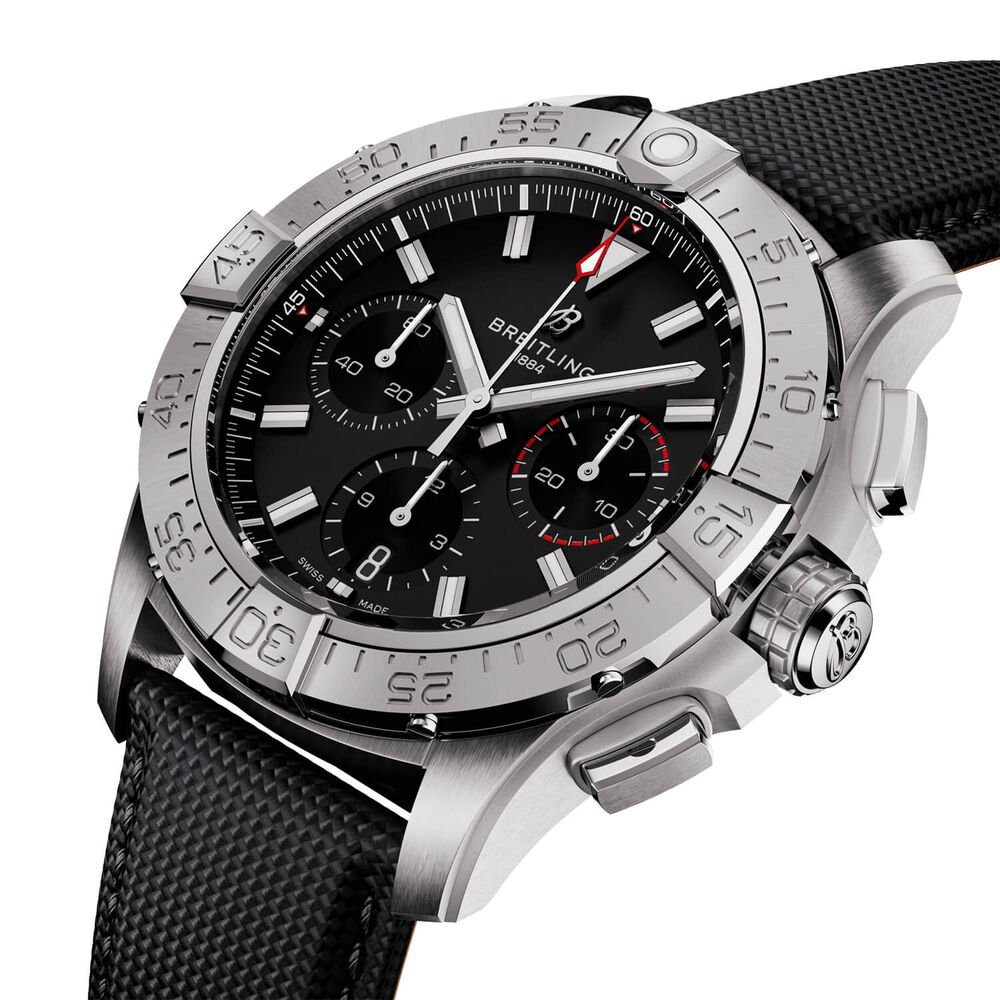 Breitling Avenger B01 Chronograph 42mm Black Dial Anthracite Leather Strap Watch