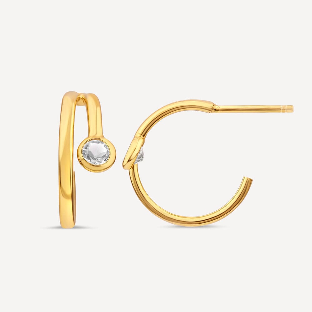 Yellow Gold Plated Sterling Silver Cubic Zirconia Open Double Hoop Earrings