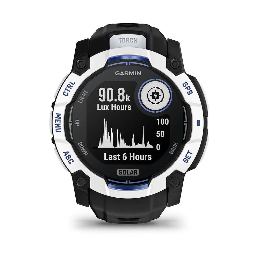 Garmin Instinct 3 50mm Solar Whitestone Bezel Bolt Blue & Whitestone Silicone Strap Watch image number 1