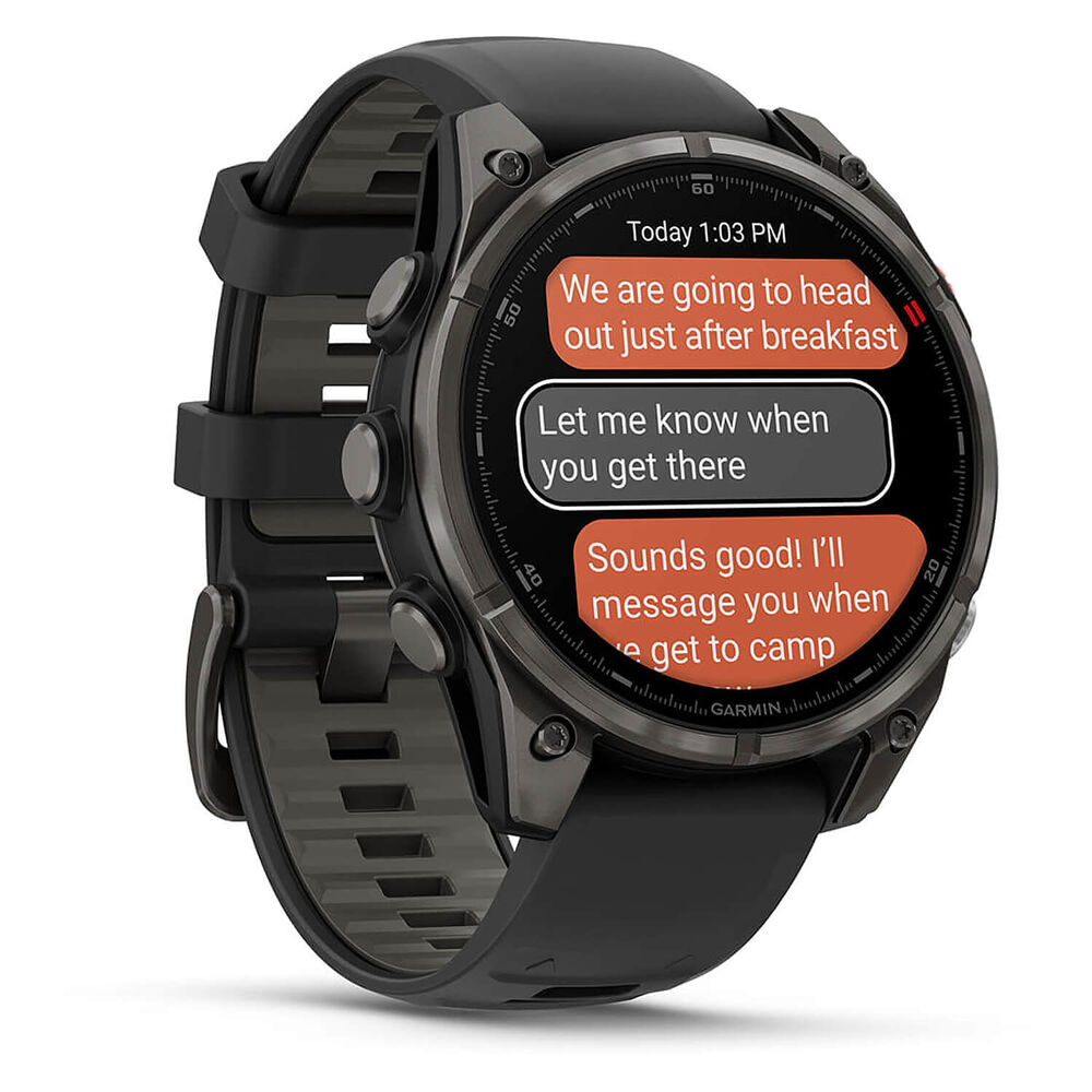 Garmin fenix 8 Pro AMOLED 47mm Carbon Grey DLC Titanium Case Black Silicon Strap Watch image number 3