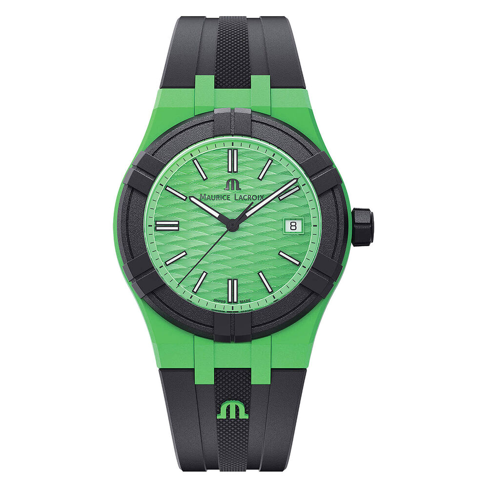 Maurice Lacroix Aikon TIDE 40mm Green Dial Black Rubber Strap Watch
