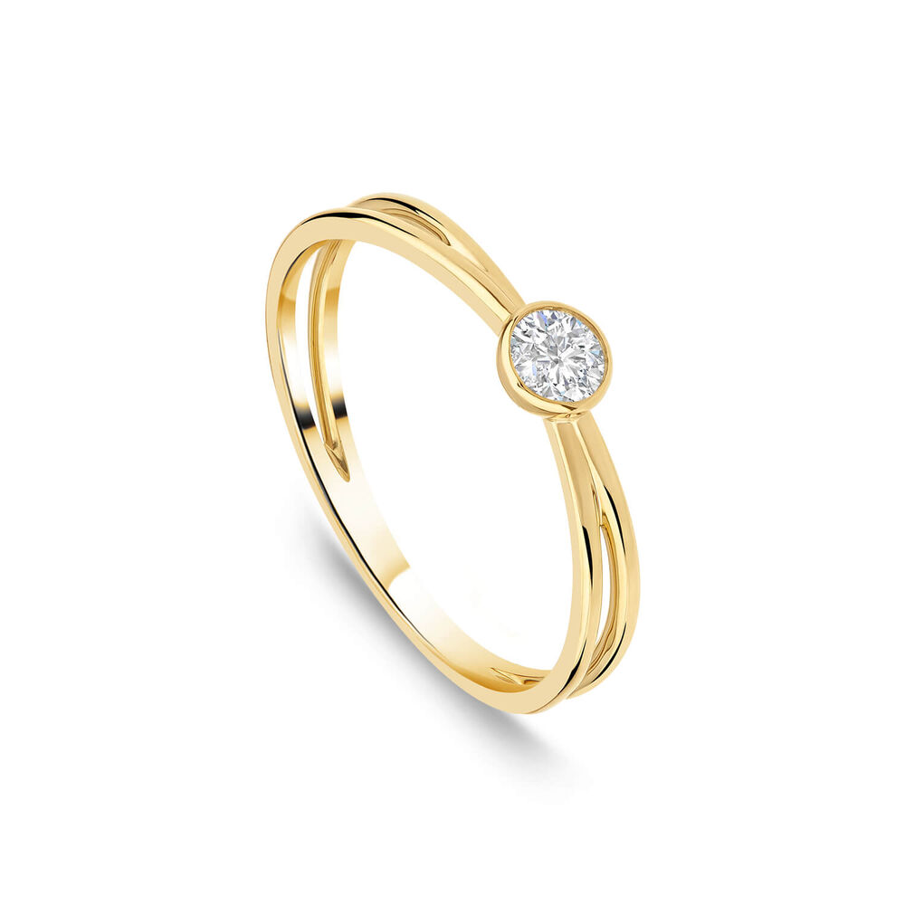 Born Kissed with Diamonds 9ct Yellow Gold Lab 0.15ct Round Diamond Open Split Shoulders Ring image number 0
