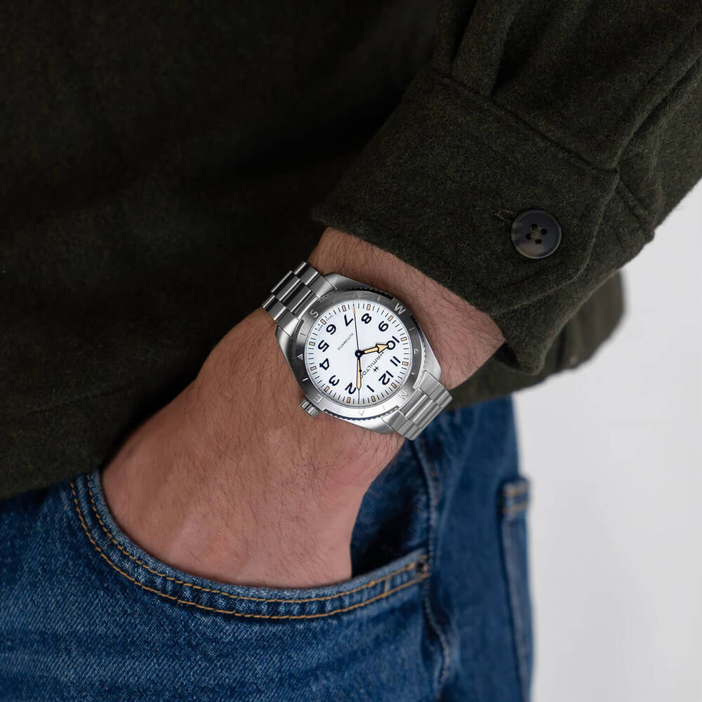 Hamilton Khaki Field Expedition Auto 41mm White Dial Stainless Steel Bracelet Watch image number 5