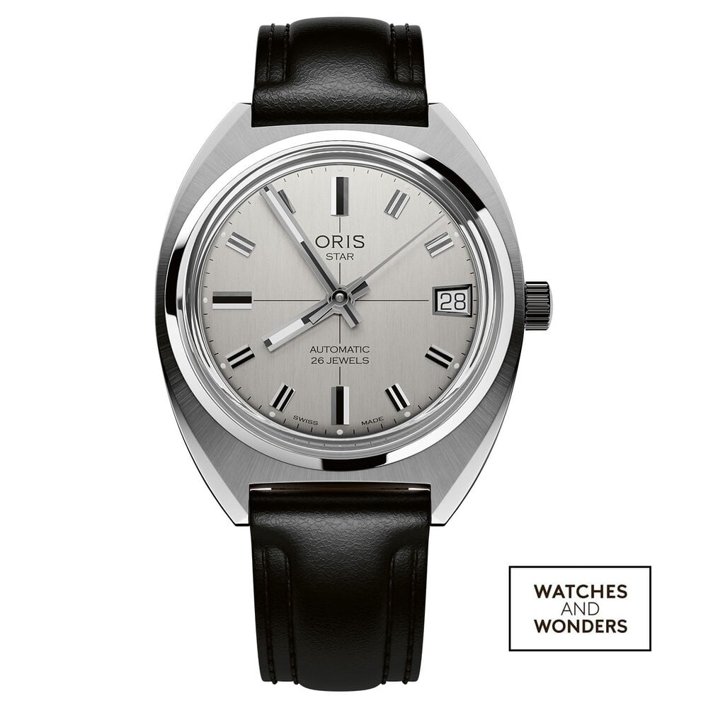 Oris Star Edition 35mm Silver Dial Black Leather Strap Watch