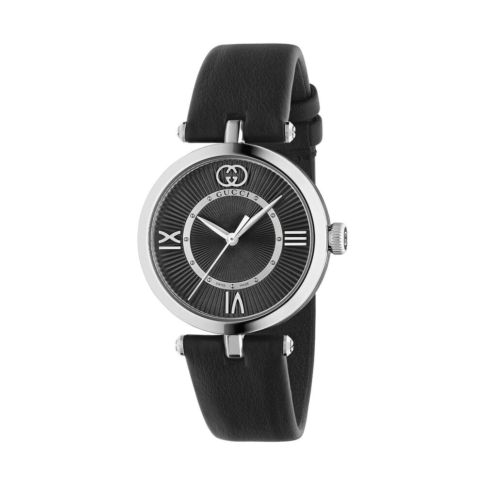 Gucci Model 2000 30mm Black Dial Leather Strap Watch