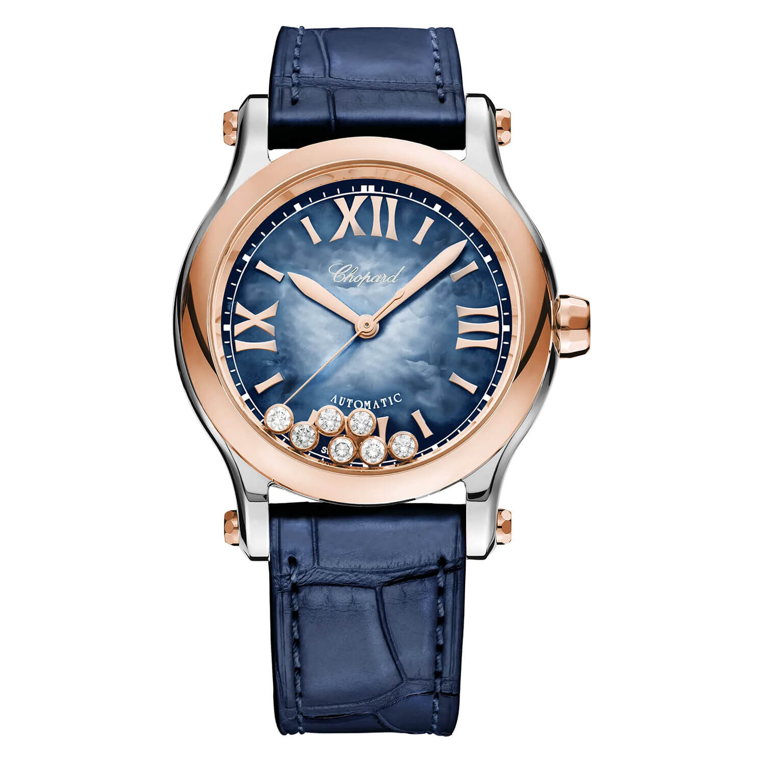 Chopard Happy Sport 36 MOP Diamonds Blue Leather Strap Watch