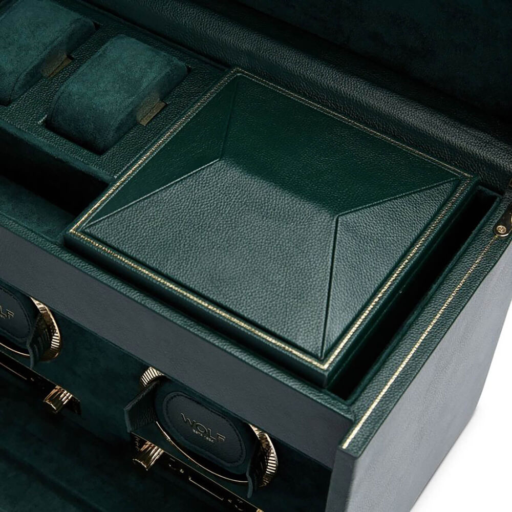 WOLF British Racing Green Double Watch Winder With Storage