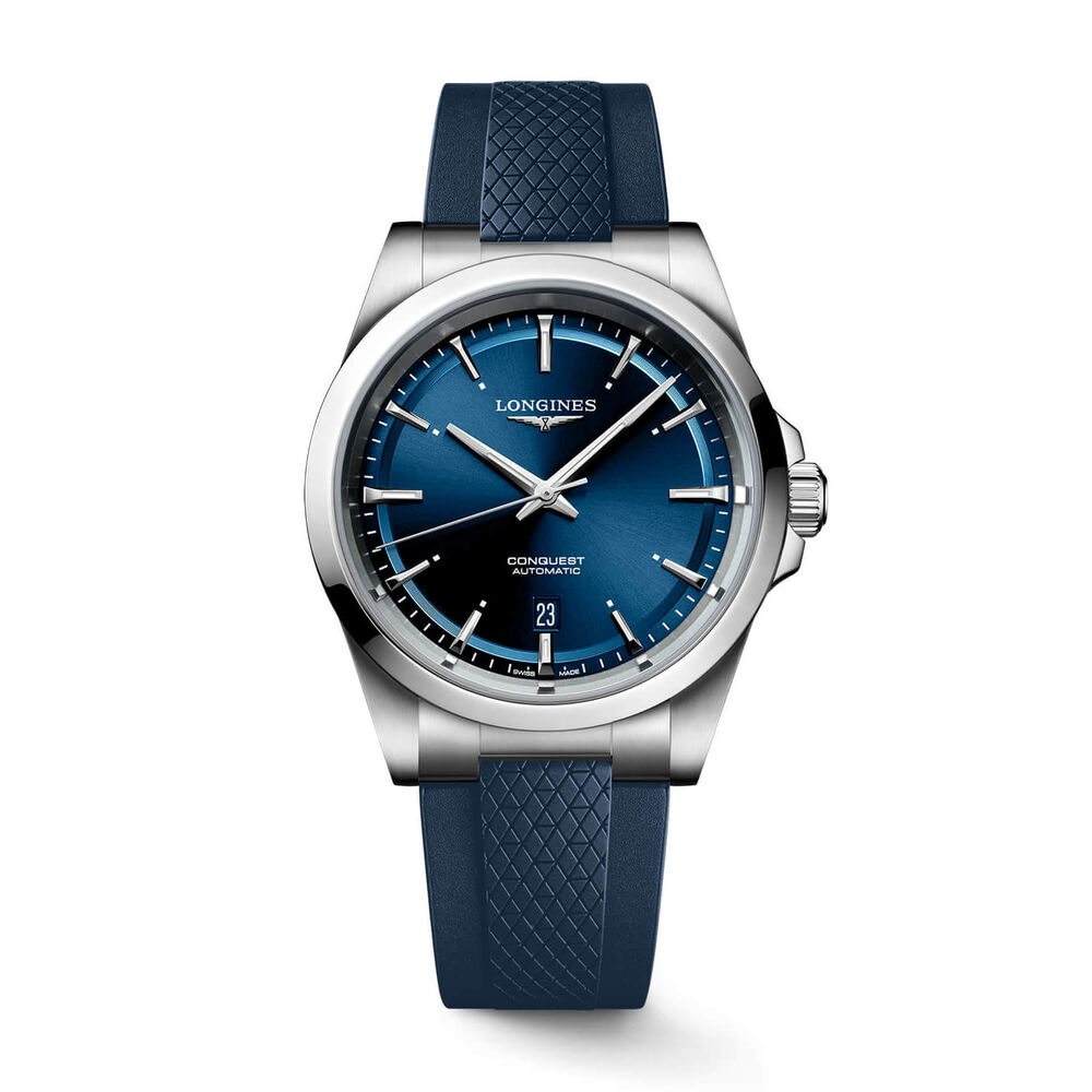 Longines Conquest 38mm Blue Dial Blue Rubber Strap Watch