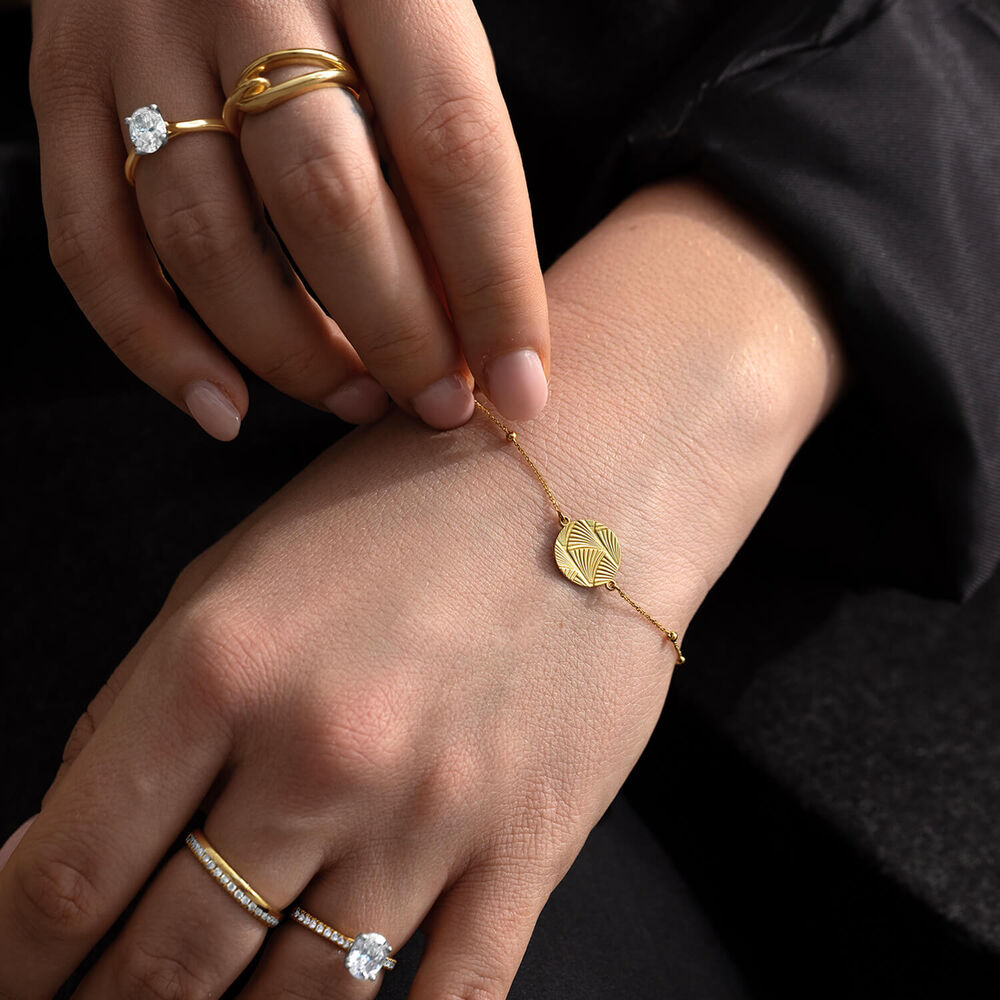 9ct Yellow Gold Textured Round Disc Bead Chain Bracelet image number 6