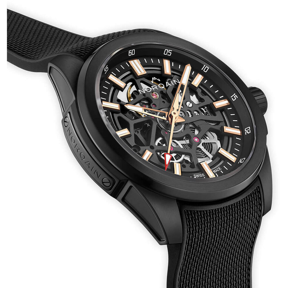NORQAIN Independence Skeleton Titanium 42mm Dial Black Rubber Strap Watch