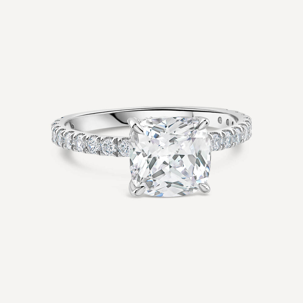 9ct White Gold Cubic Zirconia Cushion Centre & Shoulders Set Ring