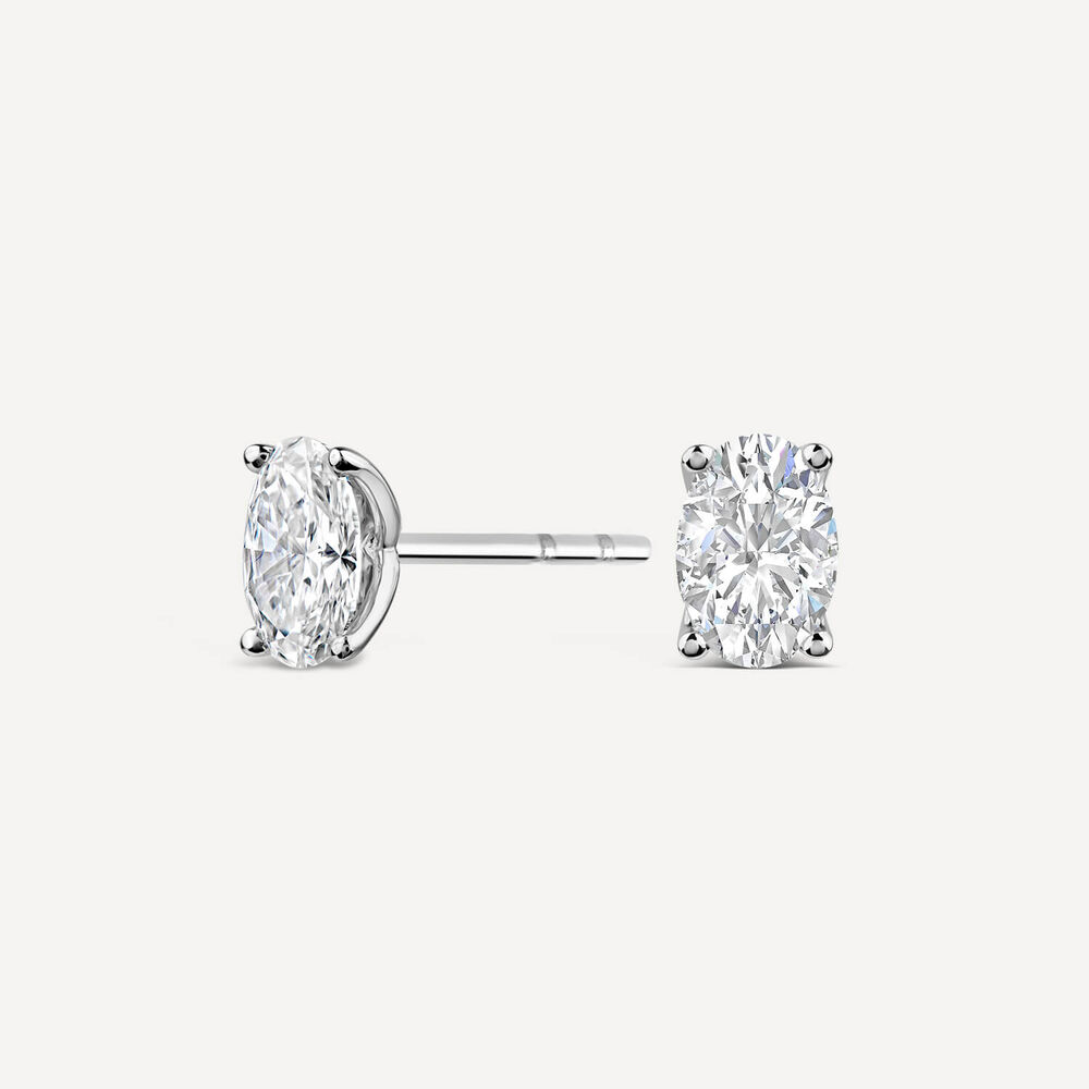 Born 18ct White Gold Lab Grown 1.40ct Diamond Oval Stud Earrings image number 1