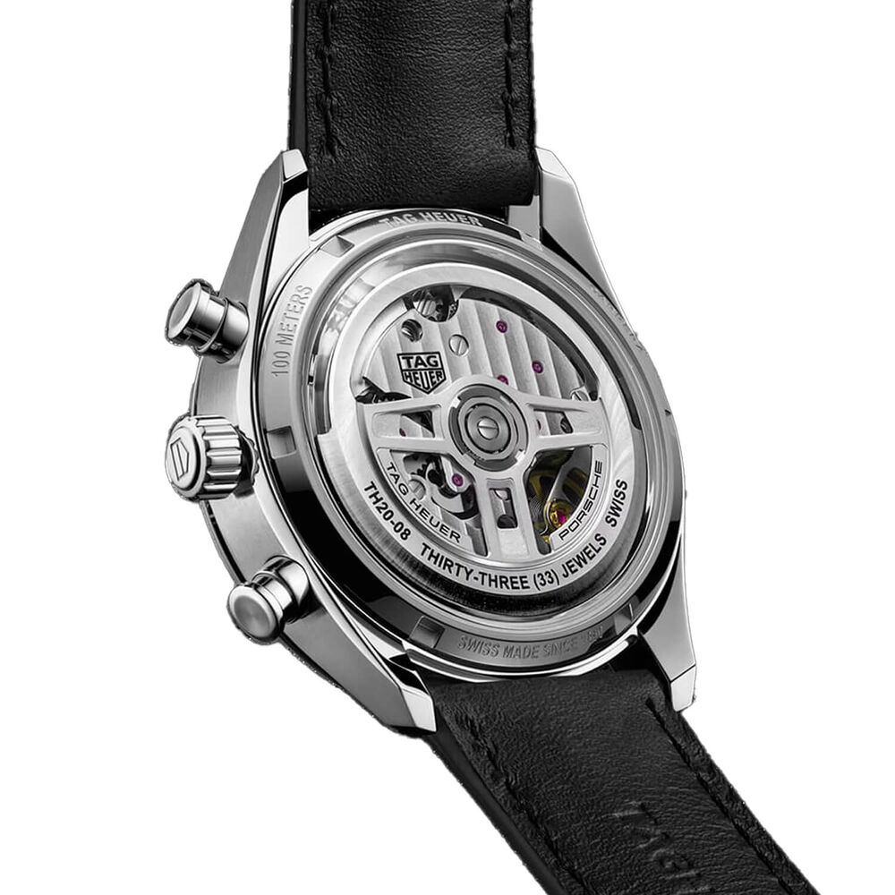 TAG Heuer Carrera Chronosprint x Porsche 42mm Grey Dial Black Leather Strap Watch image number 3