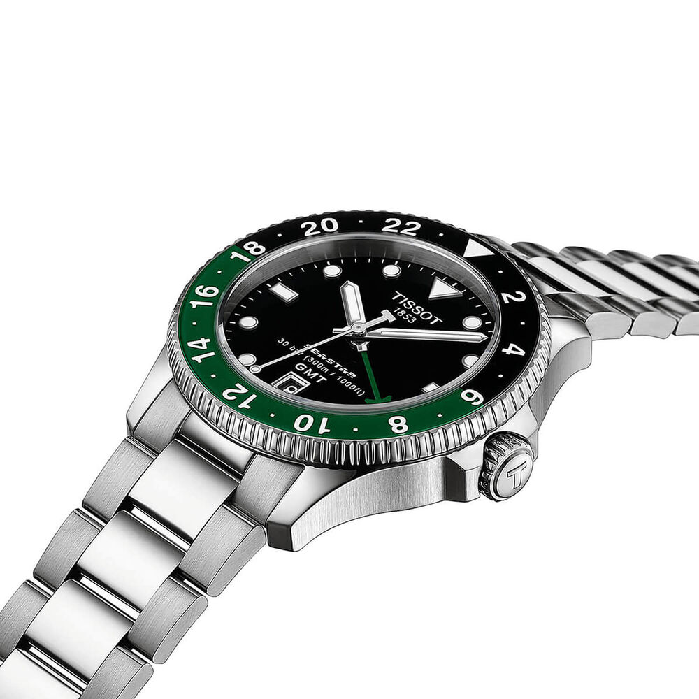 Tissot Seastar 1000 Quartz GMT 40mm Black Dial Black & Green Bezel Steel Bracelet Watch