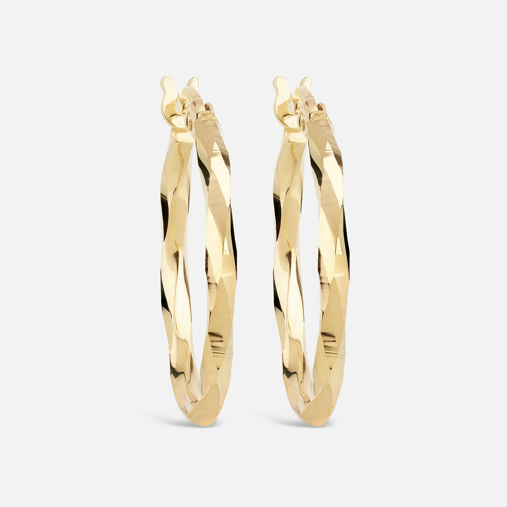 9ct Yellow Gold Diamond Cut Creole Small Hoop Earrings