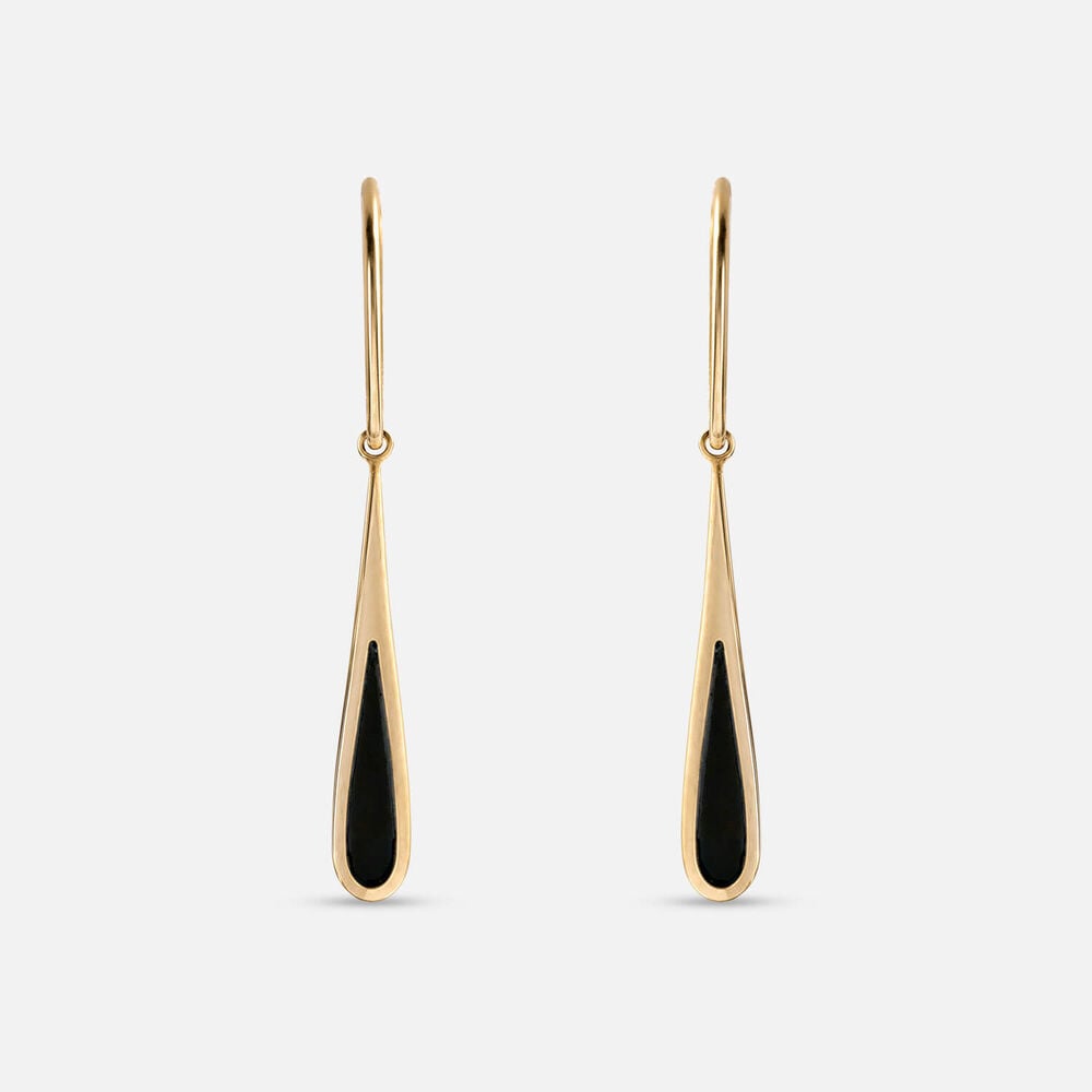 9ct Yellow Gold Black Enamel Drop Earrings