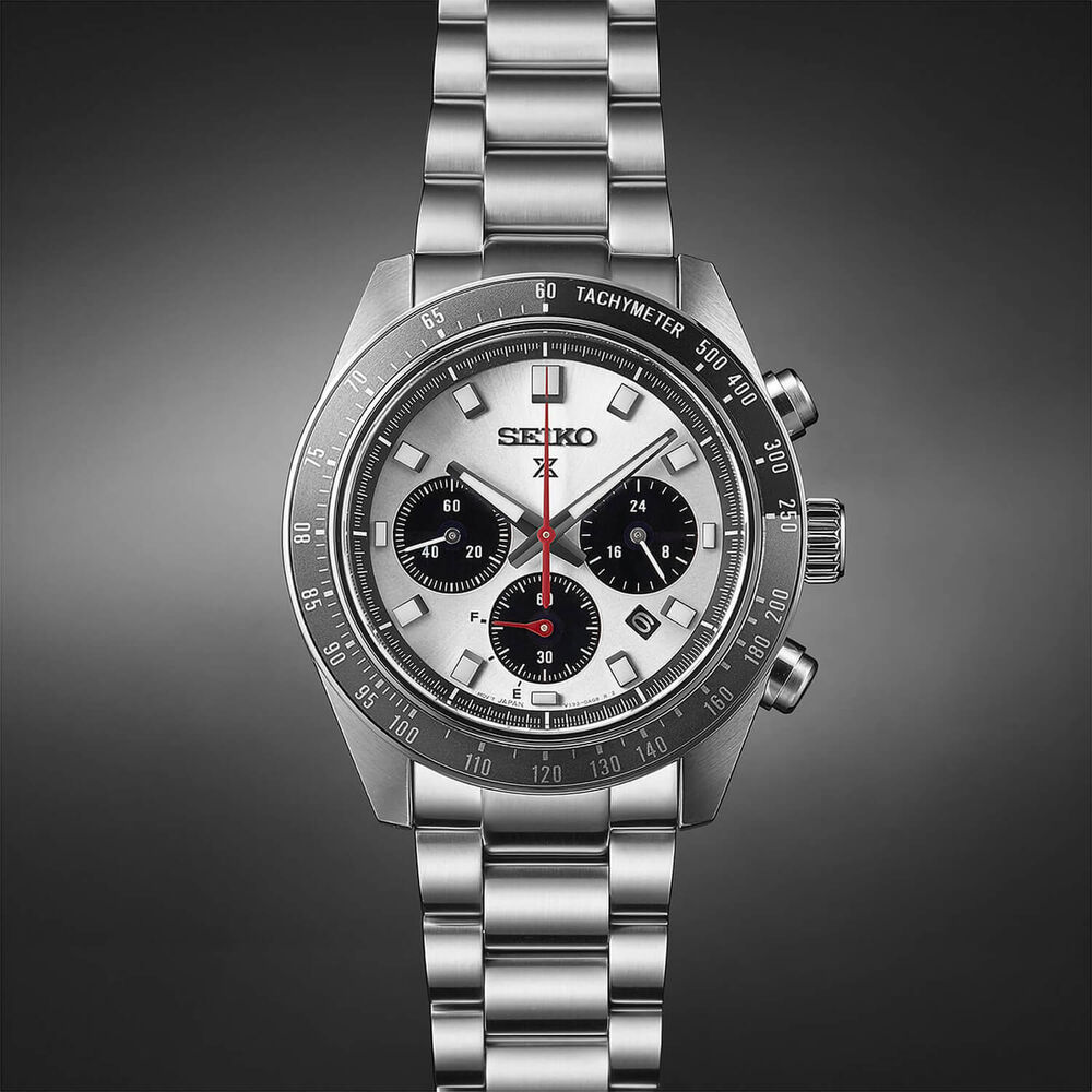 Seiko Prospex Speedtimer Go Large 41.4mm Black & Silver Dial Black Bezel Watch image number 3