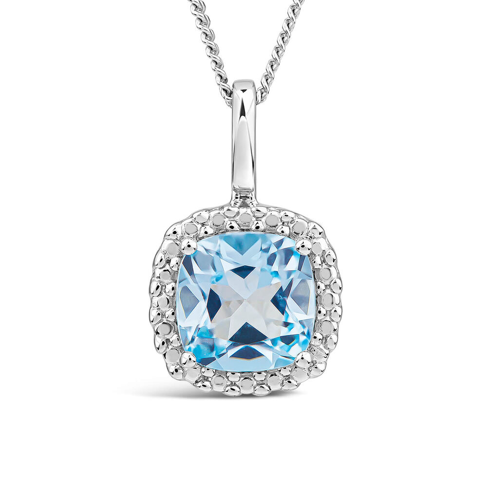 9ct White Gold Sky Blue Topaz Cushion Pendant