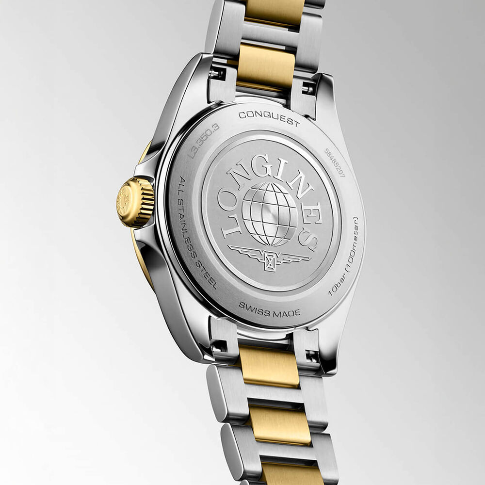 Longines Conquest 30mm White Dial Yellow Gold PVD Steel Bracelet Watch