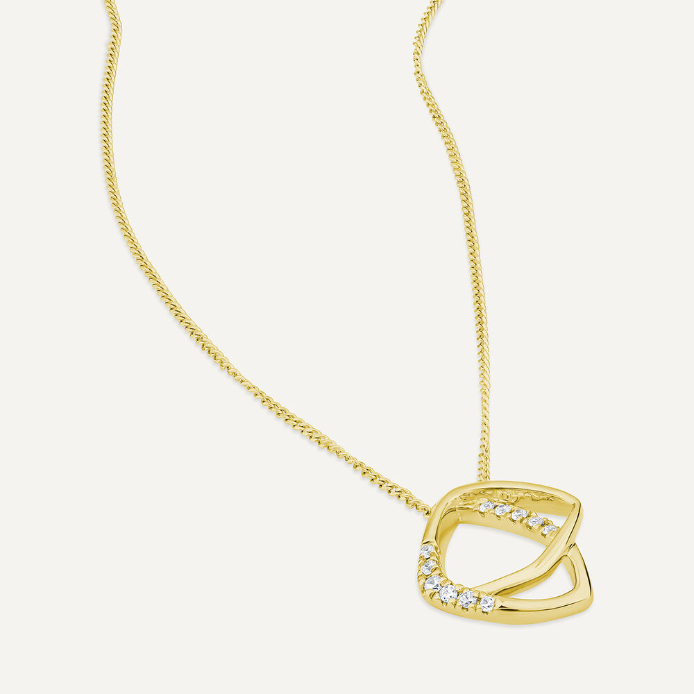 9ct Yellow Gold 0.06ct Diamond Set Double Shapes Necklet image number 2