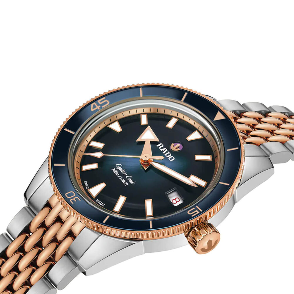 Rado Captain Cook Automatic 39mm Blue Dial Rose Gold PVD Steel Bracelet Watch