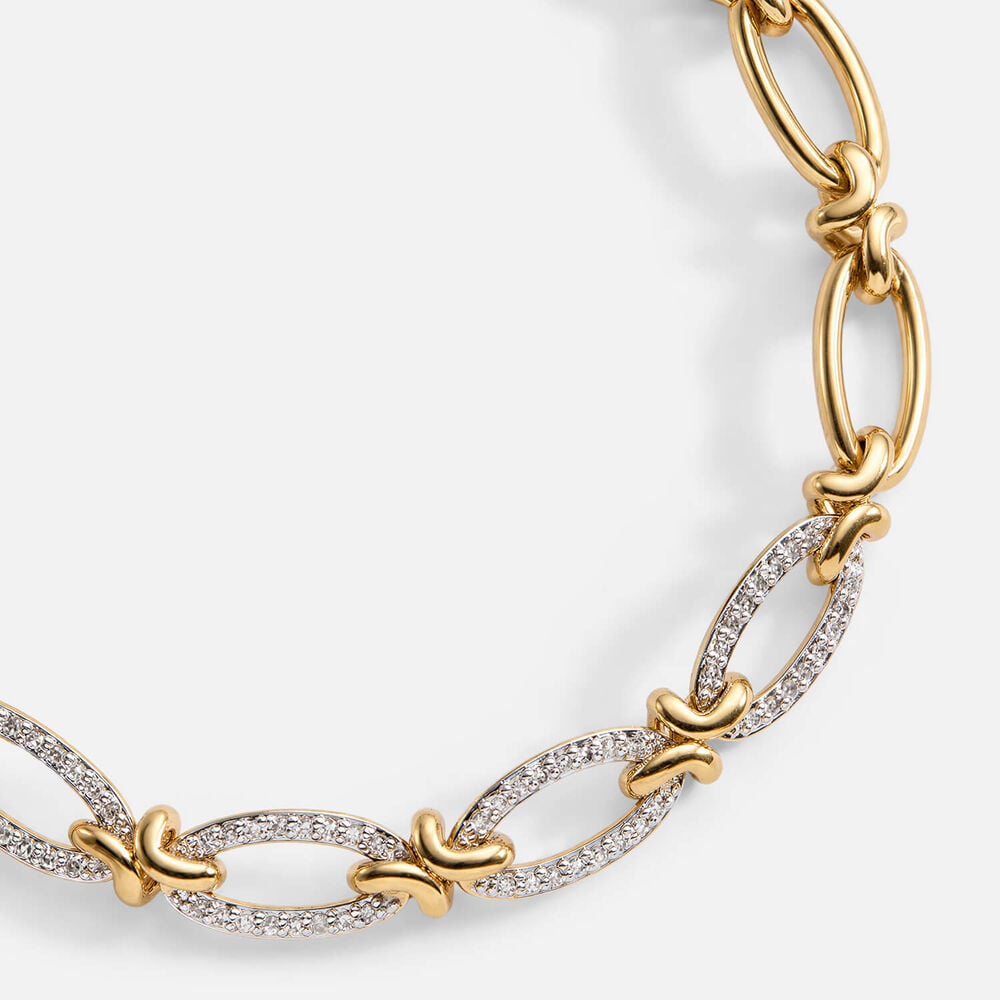 Yellow Gold Plated Vermeil Sterling Silver 0.42ct Lab Grown Diamond Oval Link Bracelet
