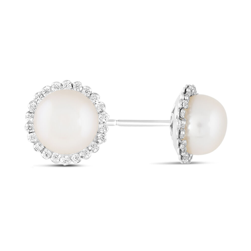 9ct white gold freshwater cultured pearl cubic zirconia stud earrings