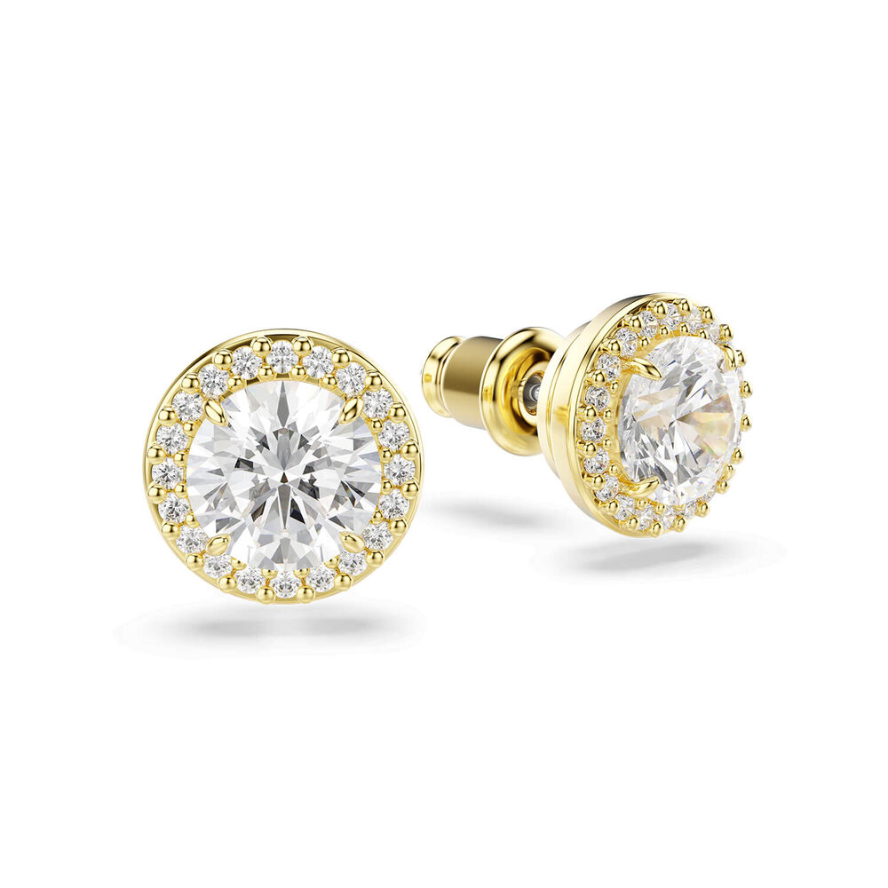Swarovski Una Angelic Round Cubic Zirconia 18ct Yellow Gold Finished Stud Earrings