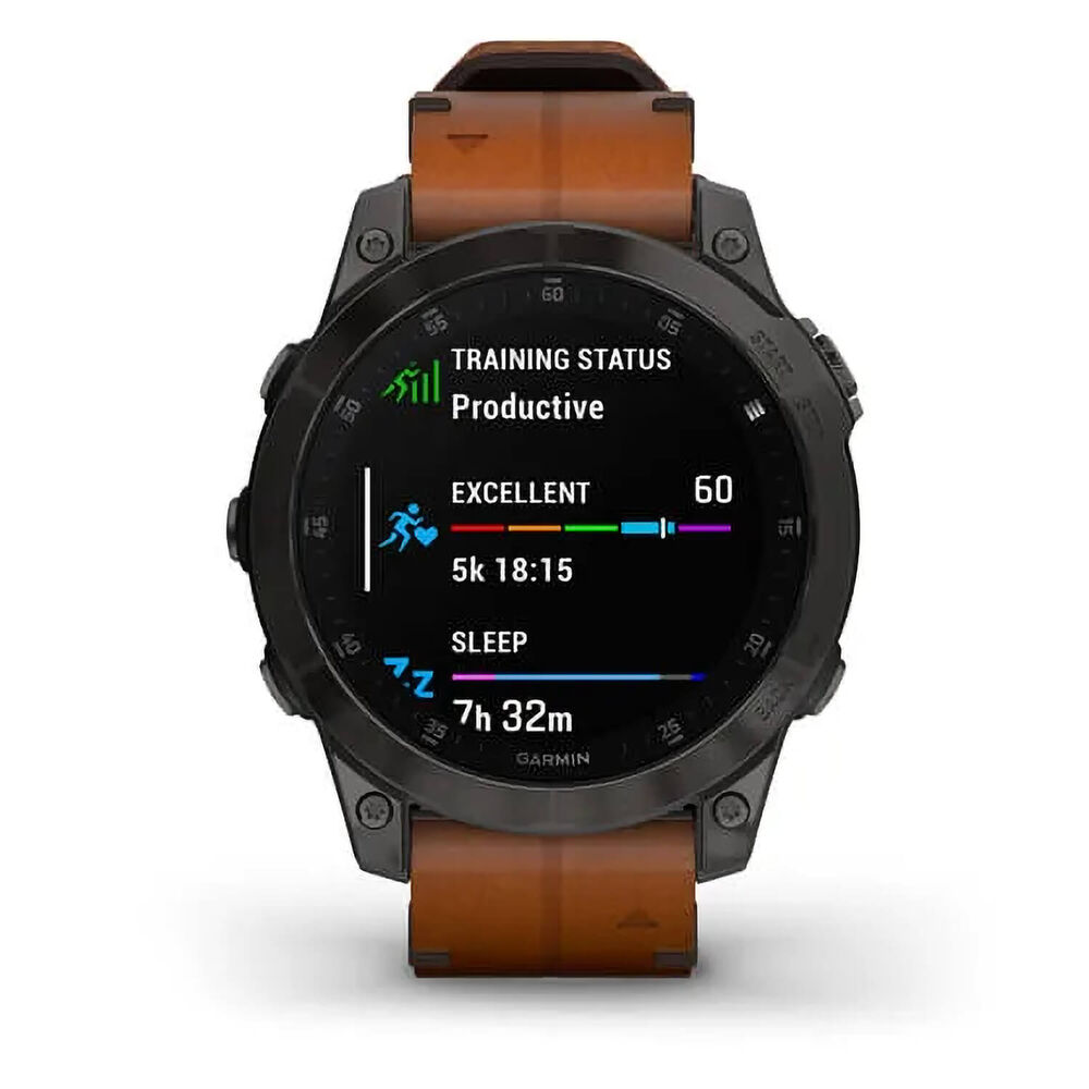 Garmin Epix Gen 2 47mm Titanium Case Brown Leather Strap Watch