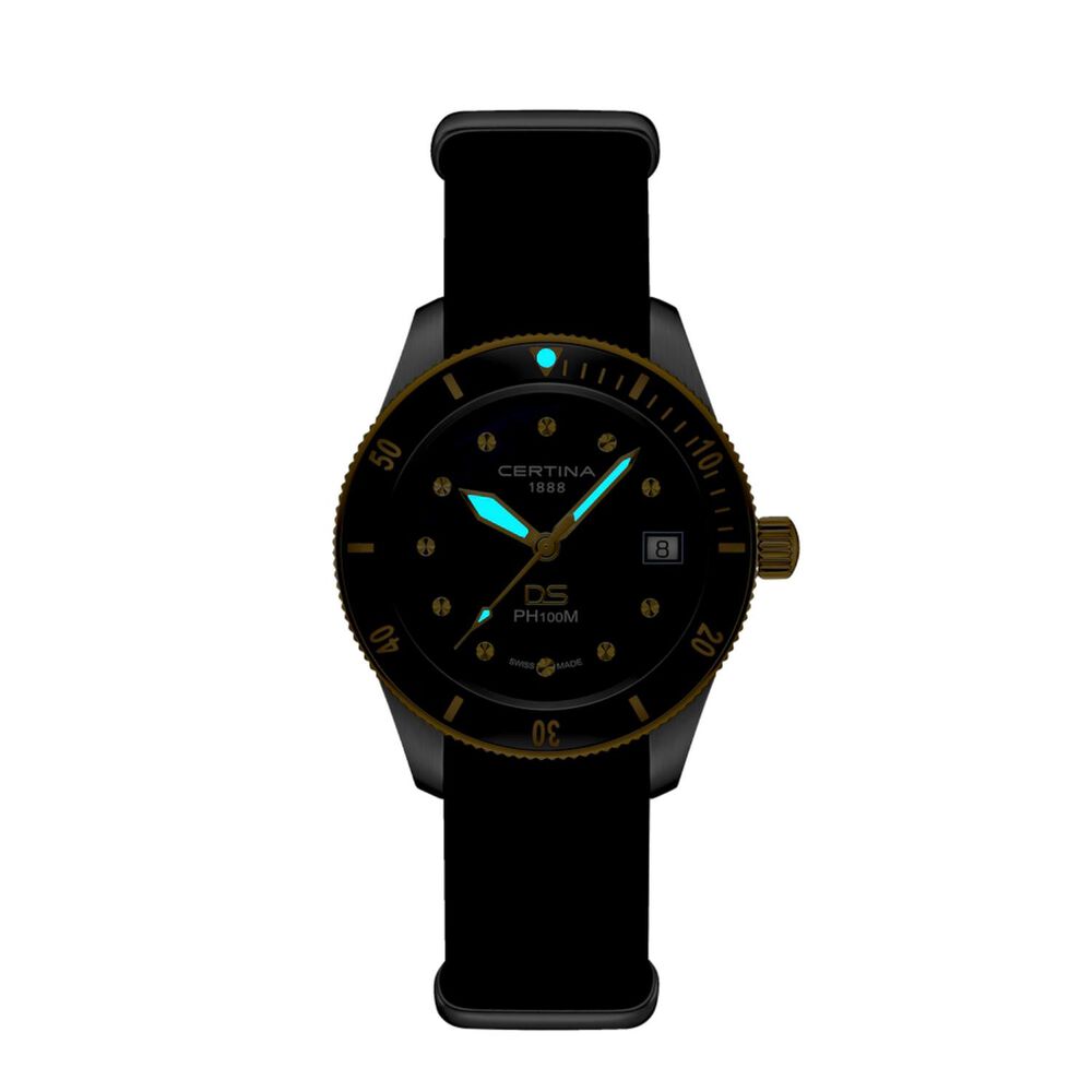 Certina DS PH100M Lady 37.5mm Black Mother of Pearl Dial Black Leather Strap Watch image number 1