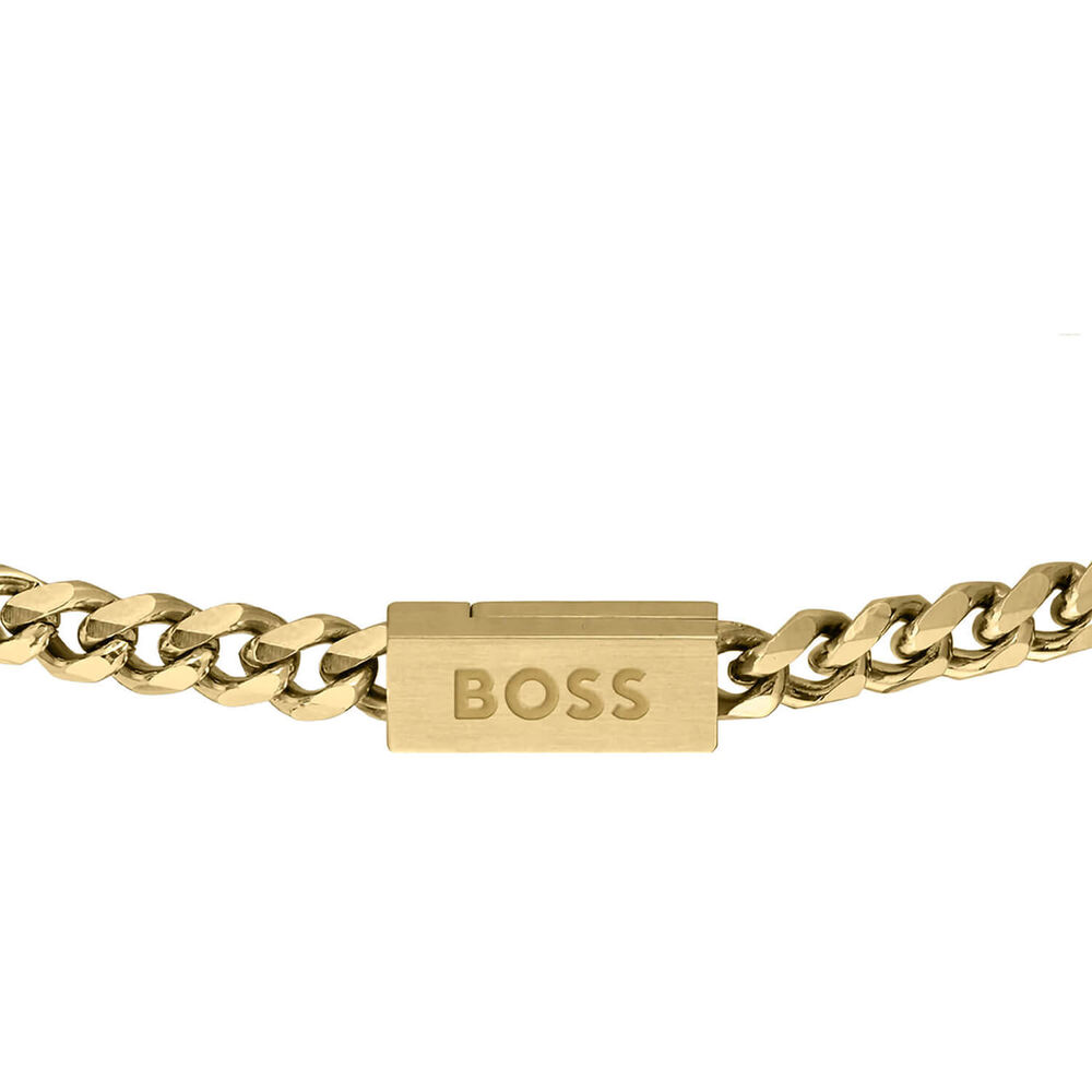 BOSS Yellow Gold Plated Link Mens Bracelet