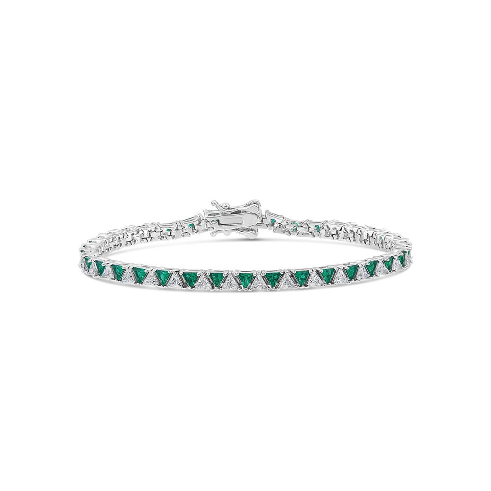 Sterling Silver Green & White Triangular Cubic Zirconia Bracelet