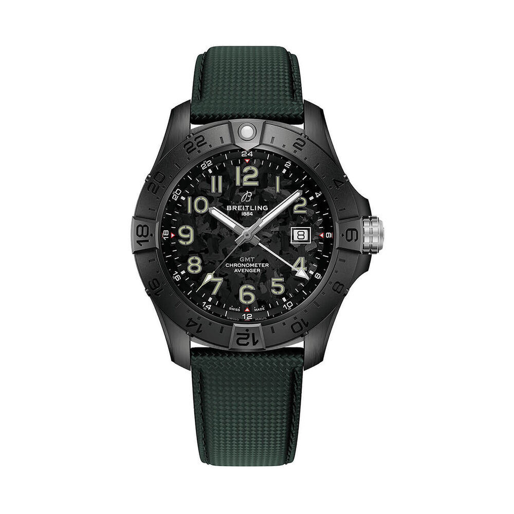 Breitling Avenger Automatic GMT Night Mission 44mm Black Dial Green Leather Strap Watch image number 0