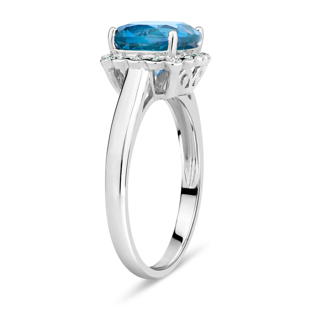 9ct White Gold Blue Topaz And Diamond Cushion Halo Ring image number 3