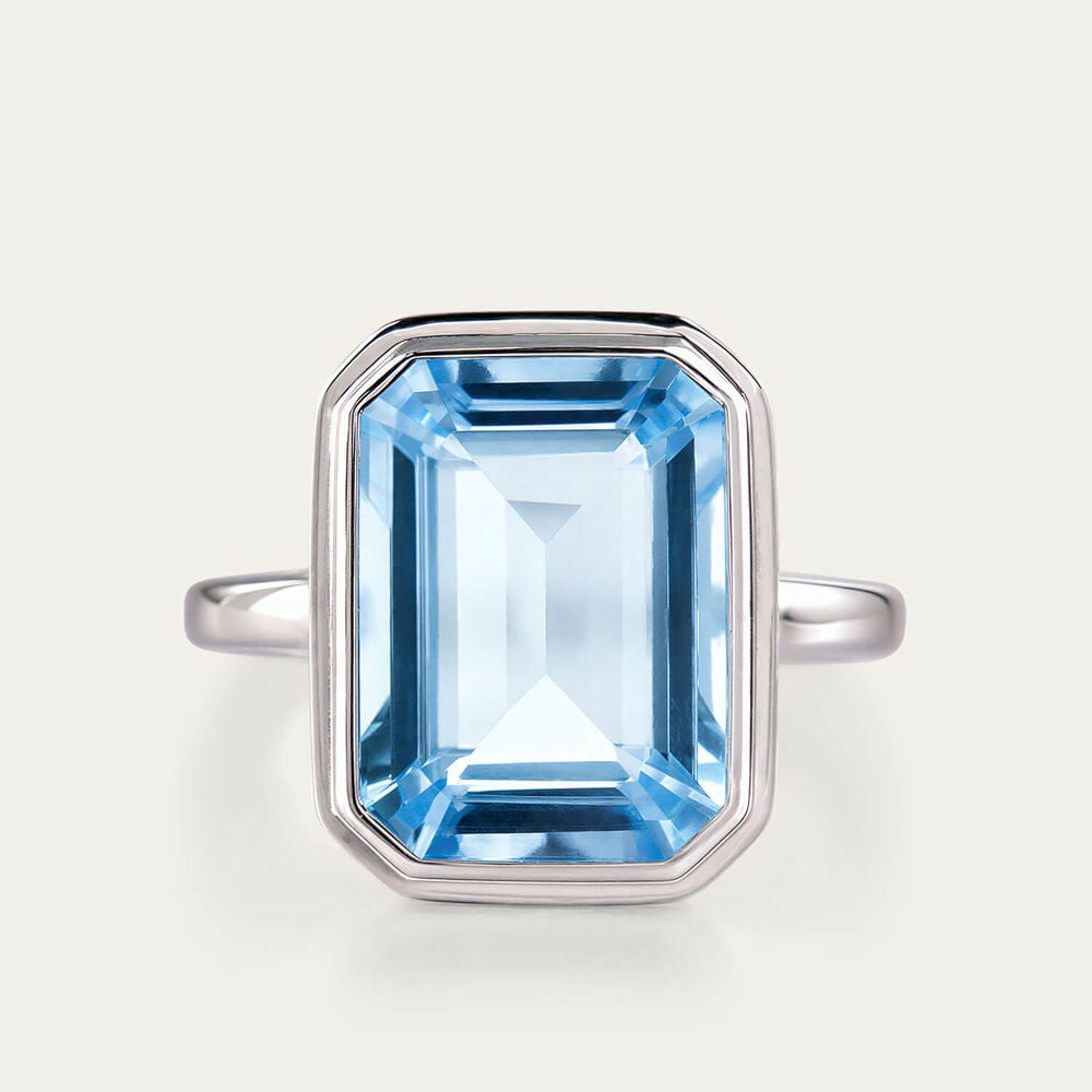 Sterling Silver Rectangular Blue Topaz Bezel Set Ring